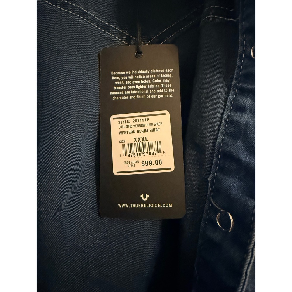 True Religion Womens Western Denim Shirt Medium Blue Wash Snap Front XXXL - Picture 3 of 6